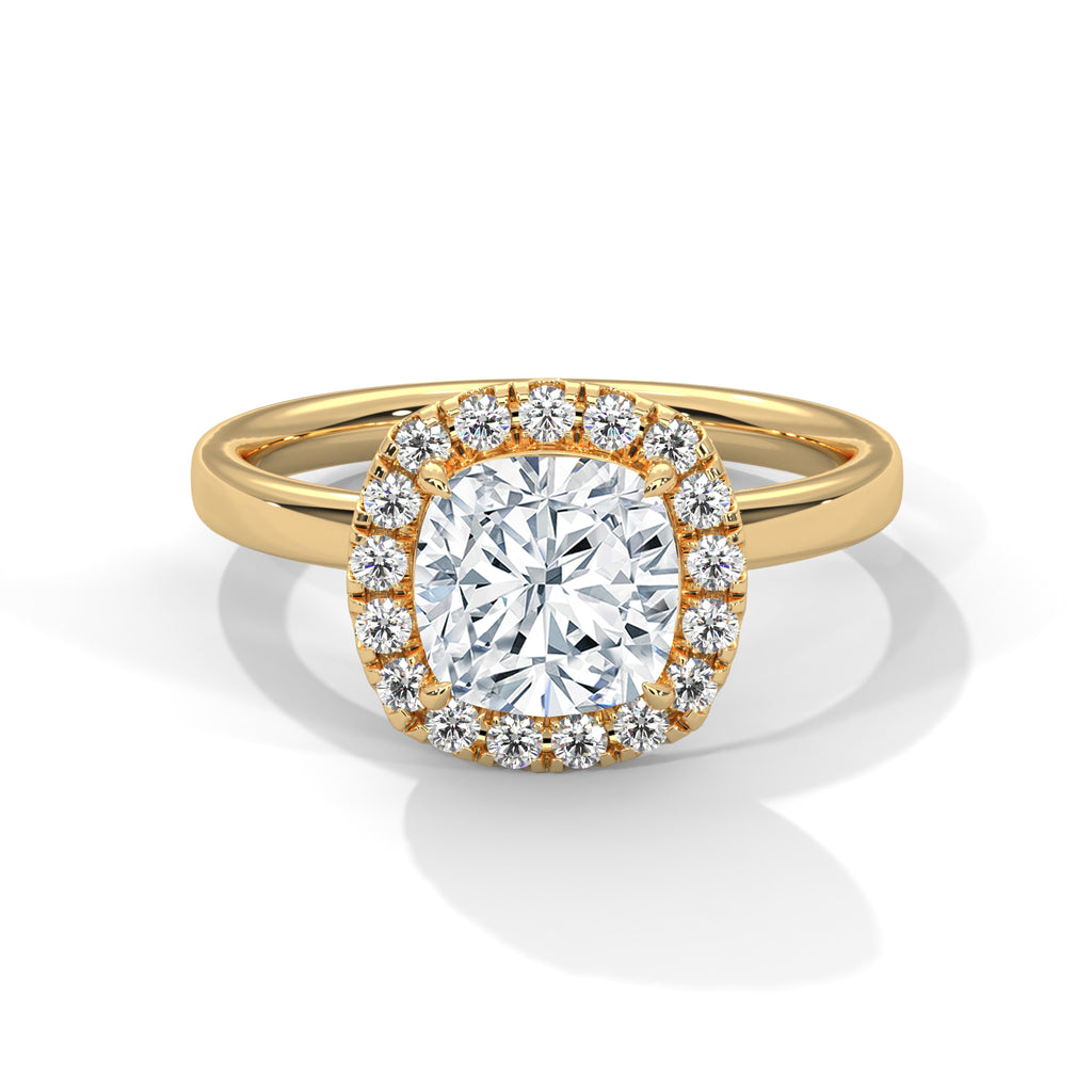 Cushion Cut Halo Diamond Solitaire Engagement Ring