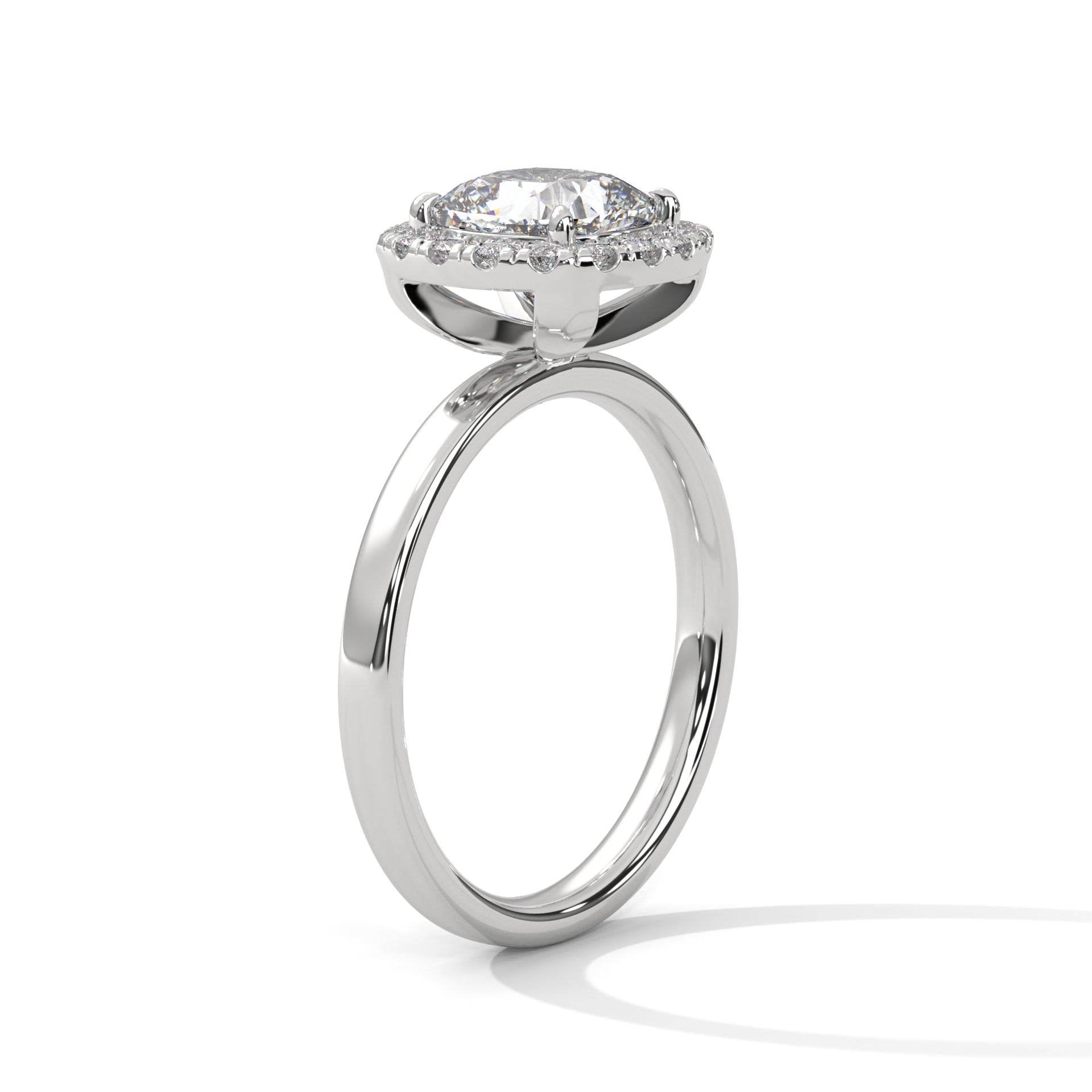 Cushion Cut Halo Diamond Solitaire Engagement Ring