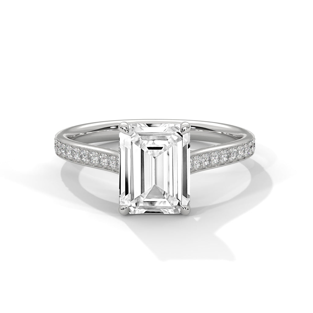 2.40 Carat Emerald Cut Lab Diamond Cathedral Setting Ring