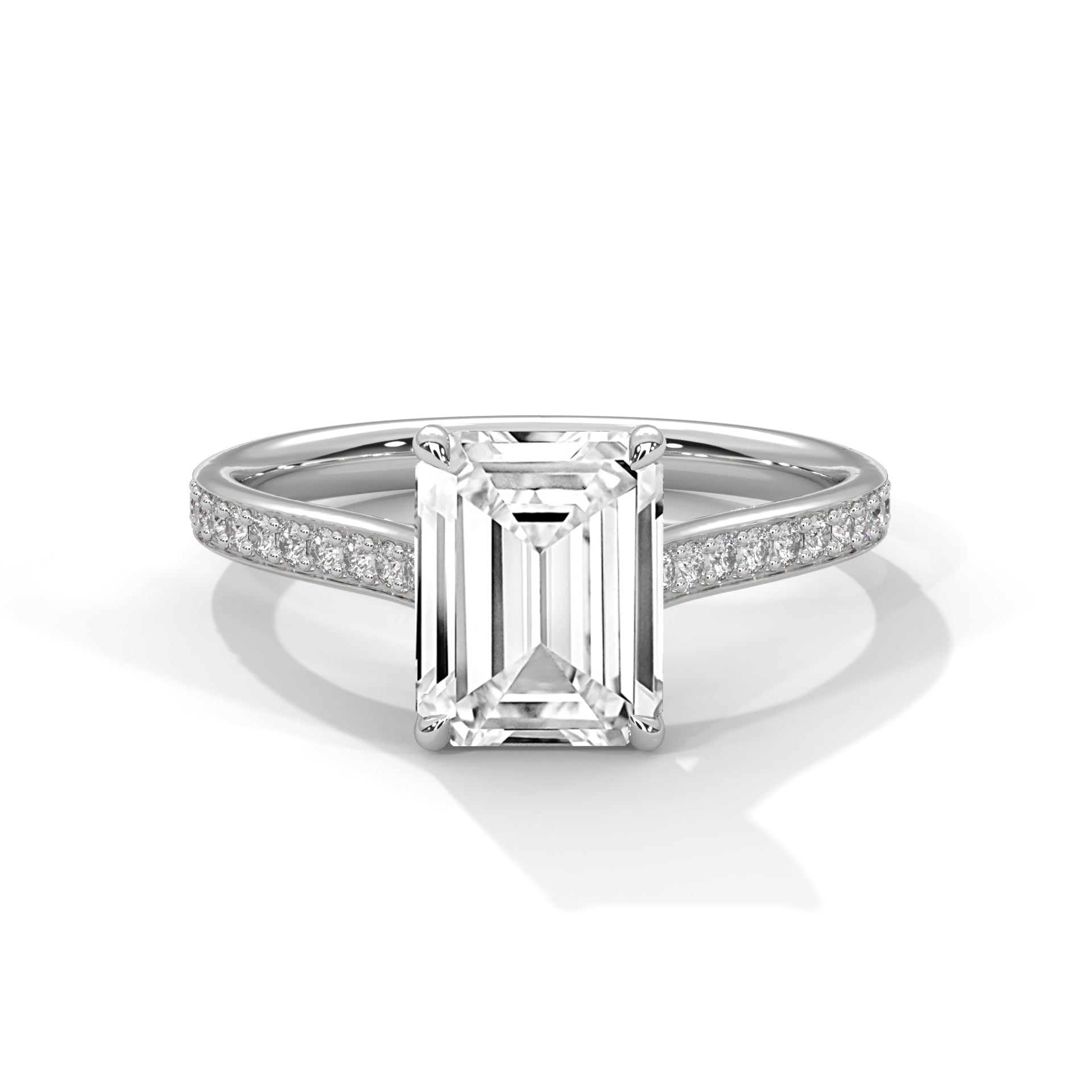 Emerald Cut Lab Diamond Solitaire Ring With Accent