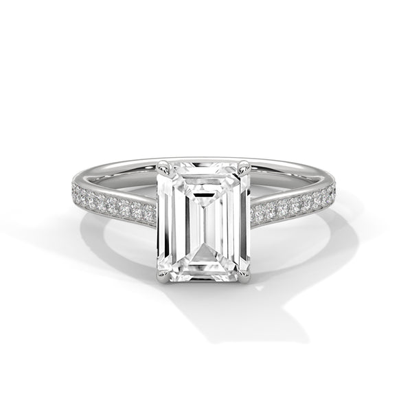 Emerald Cut Lab Diamond Solitaire Ring With Accent