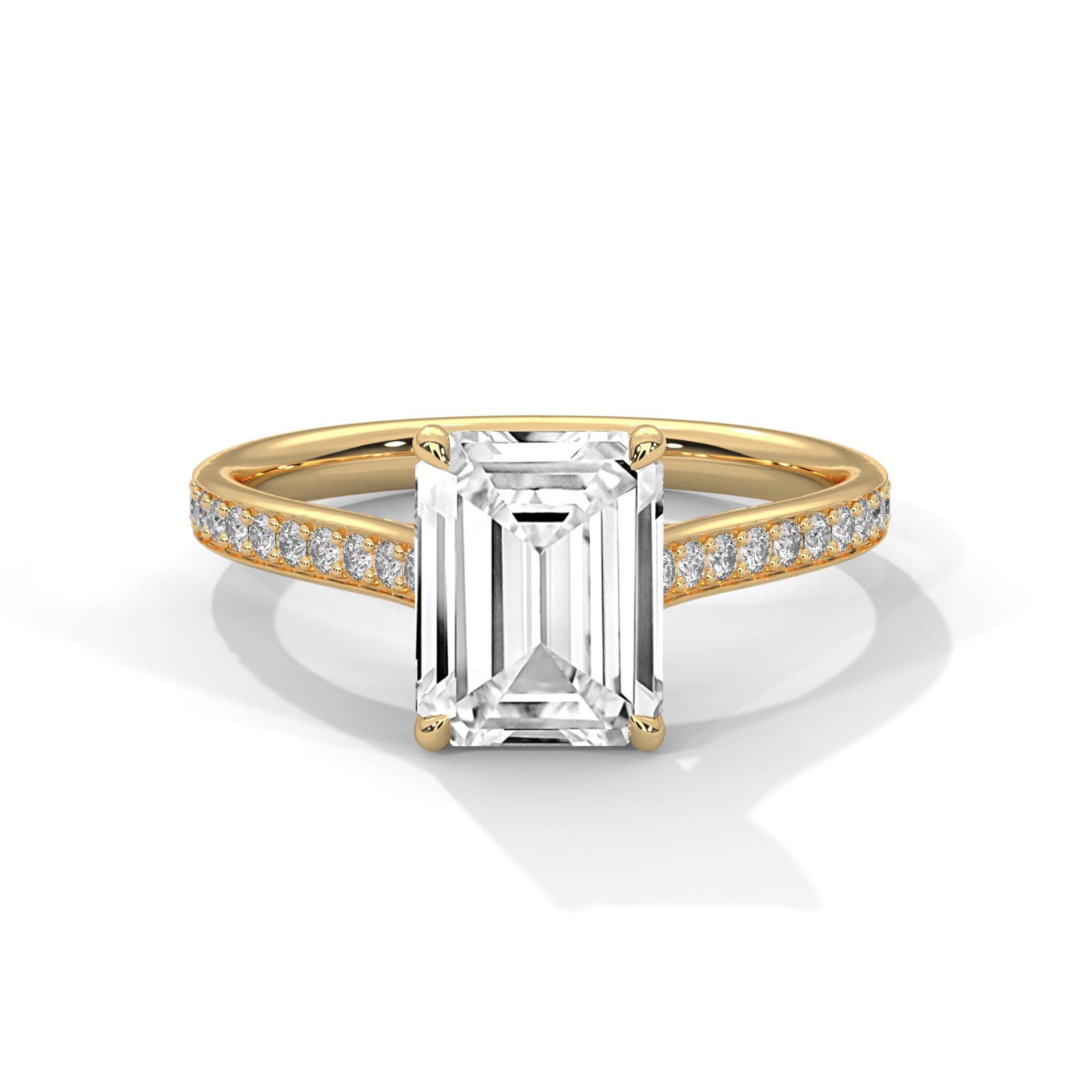 Emerald Cut Lab Diamond Solitaire Ring With Accent