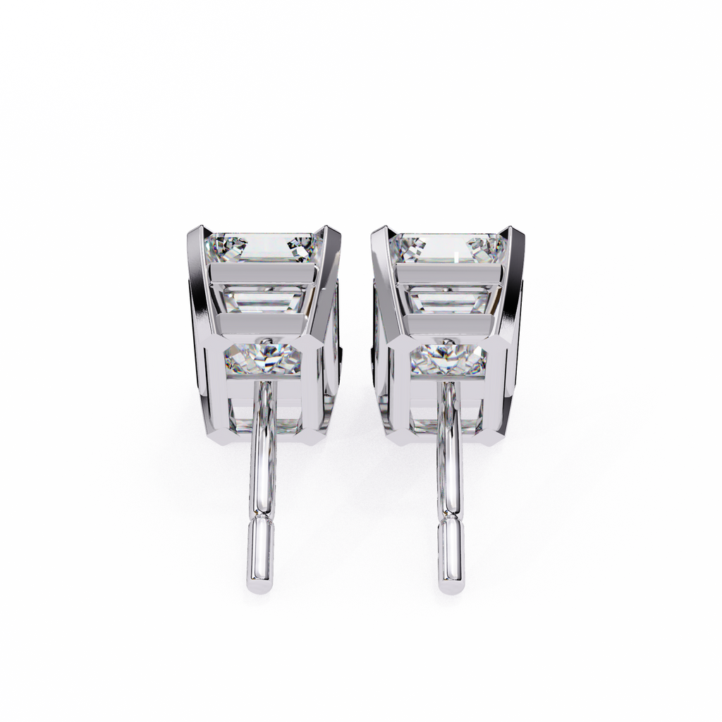 Emerald Cut Stud with V Prong Setting