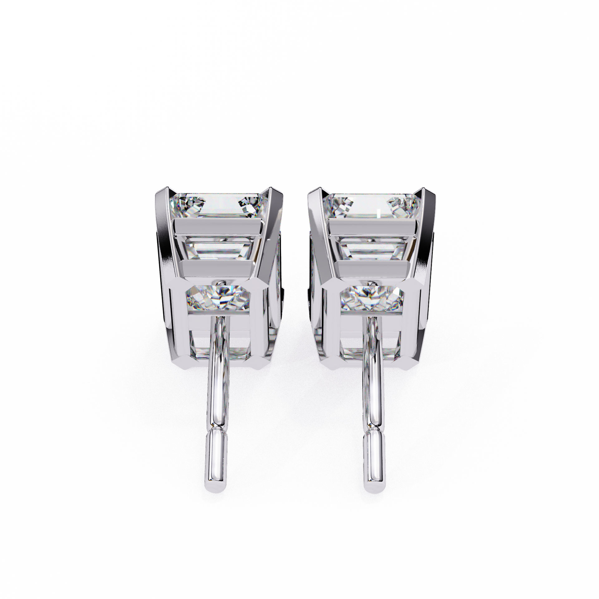Lab Grown Emerald Cut Stud Earrings with V Prong