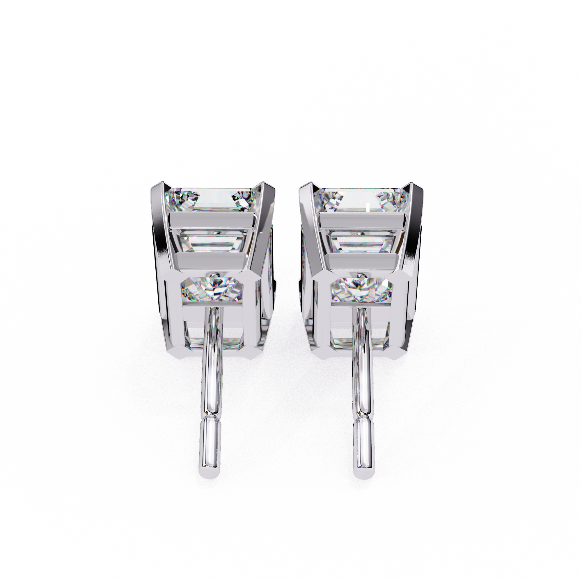 Emerald Cut Stud with V Prong Setting