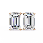 Lab Grown Emerald Cut Stud Earrings with V Prong