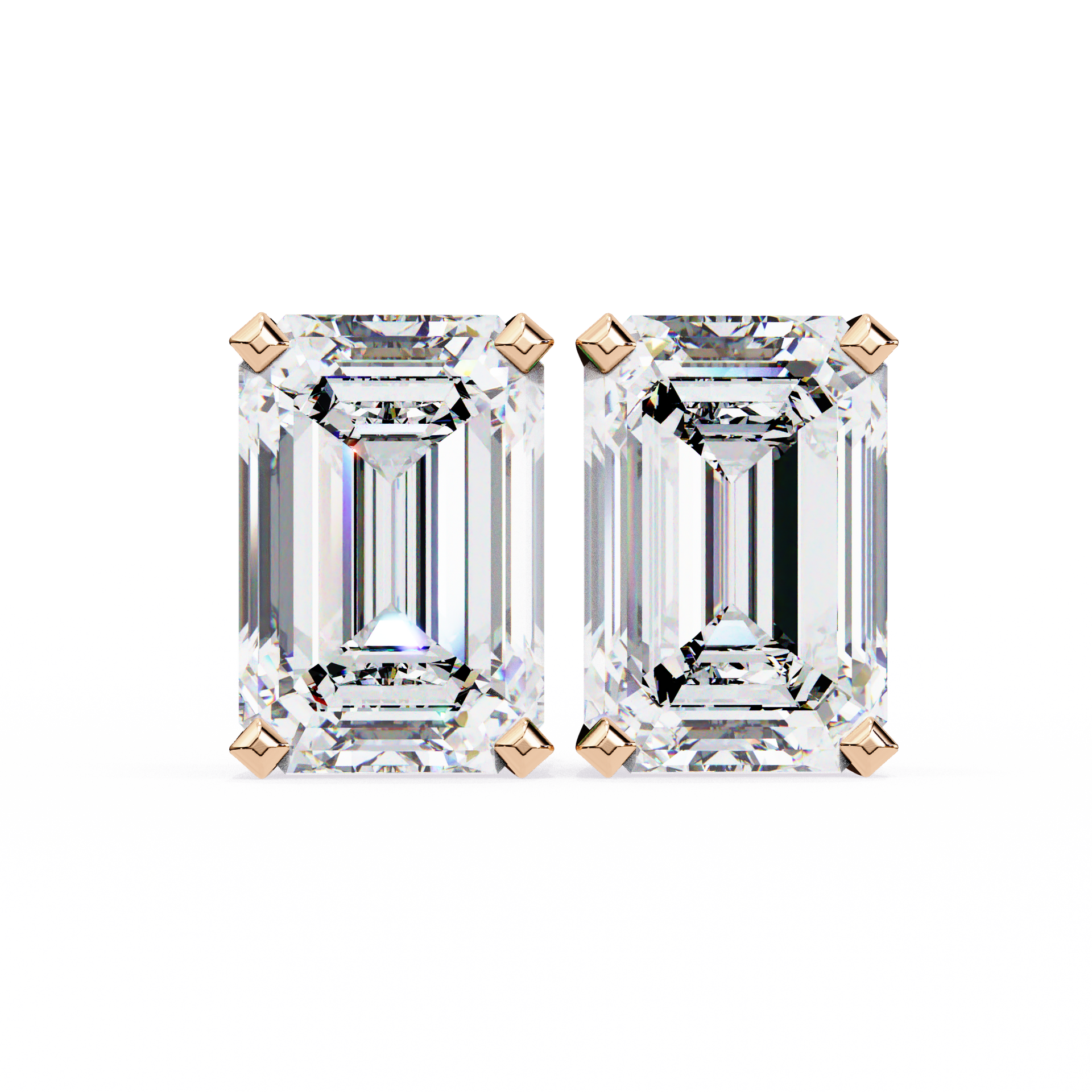 Lab Grown Emerald Cut Stud Earrings with V Prong
