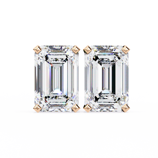 Emerald Cut Stud with V Prong Setting
