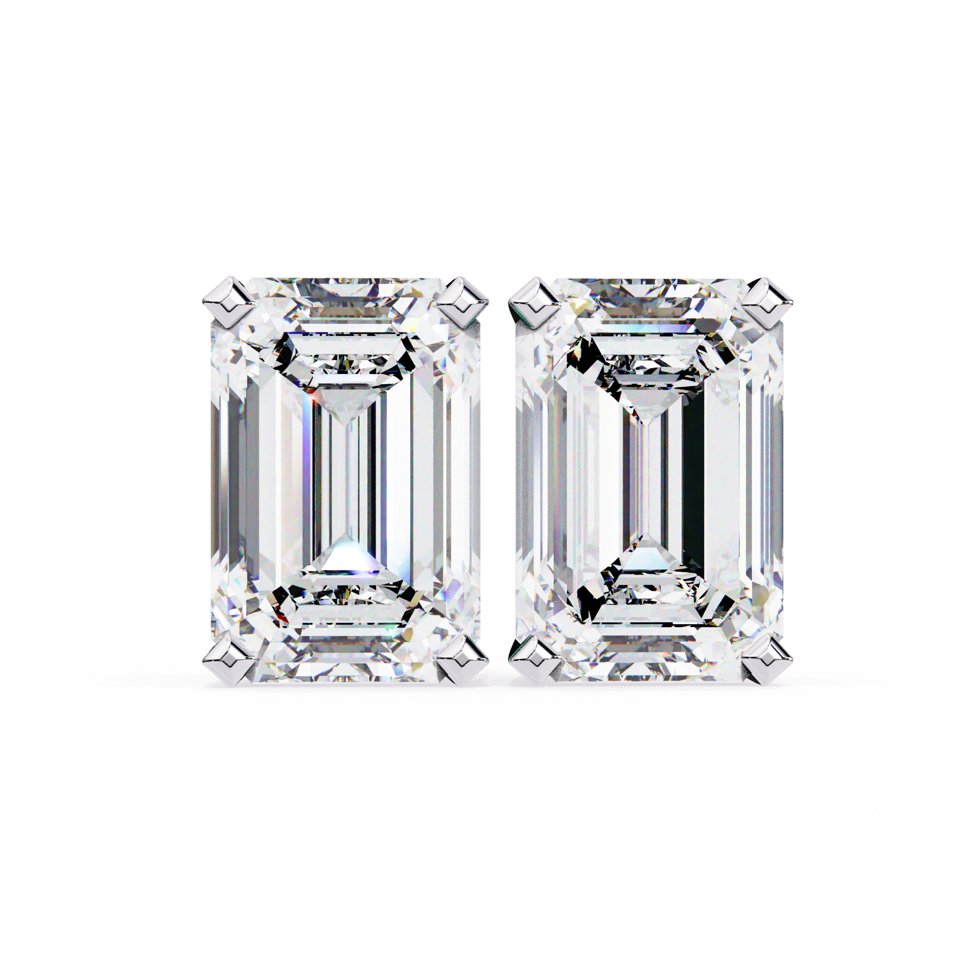 Lab Grown Emerald Cut Stud Earrings with V Prong