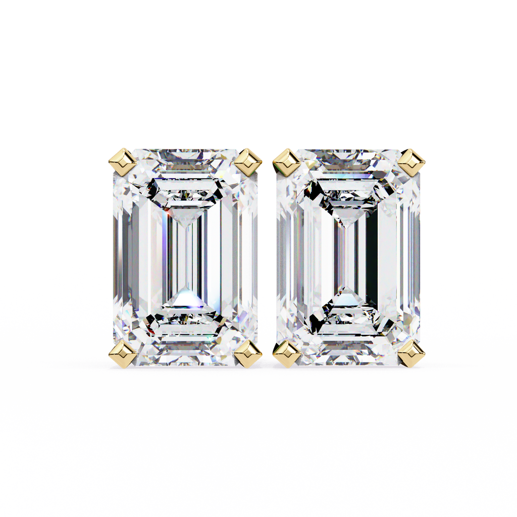 Emerald Cut Stud with V Prong Setting