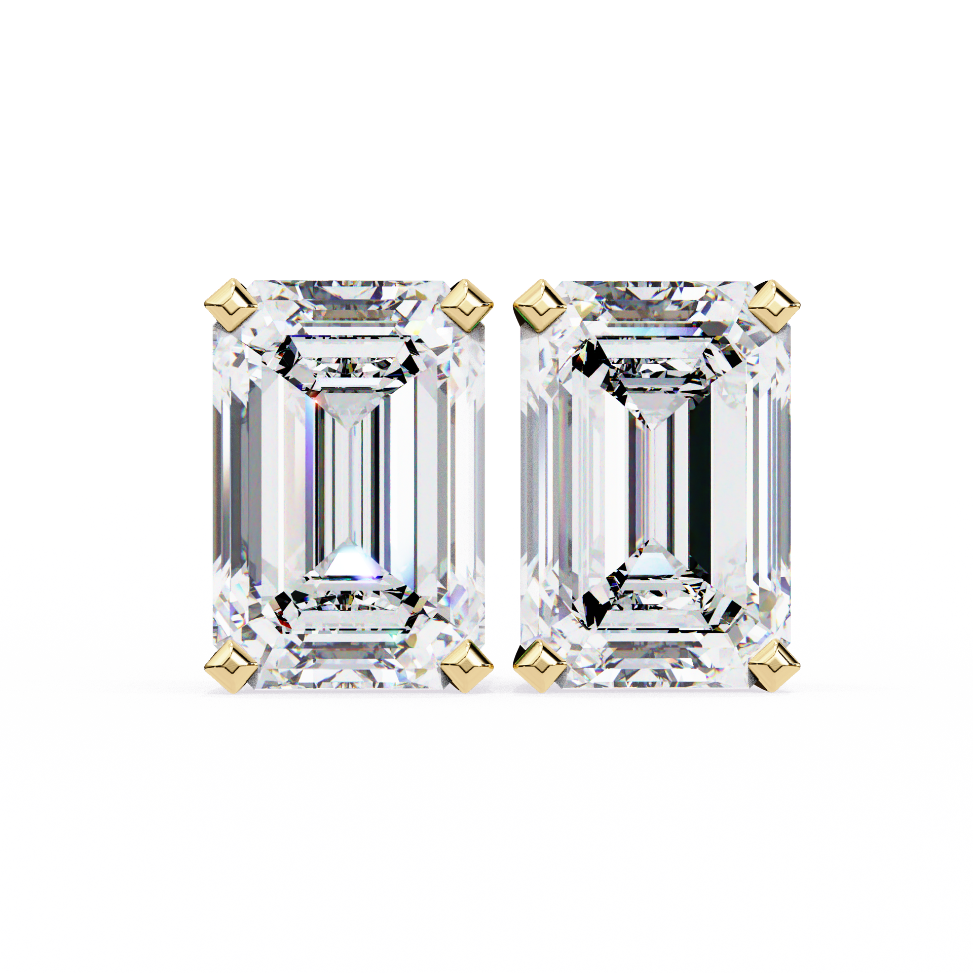 Lab Grown Emerald Cut Stud Earrings with V Prong