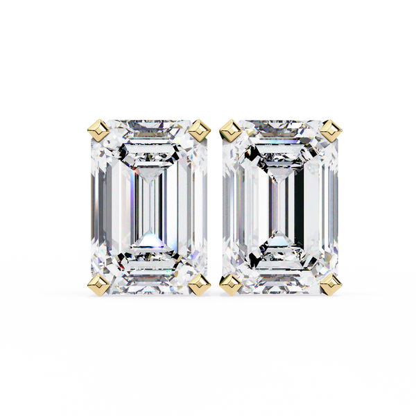 Lab Grown Emerald Cut Stud Earrings with V Prong