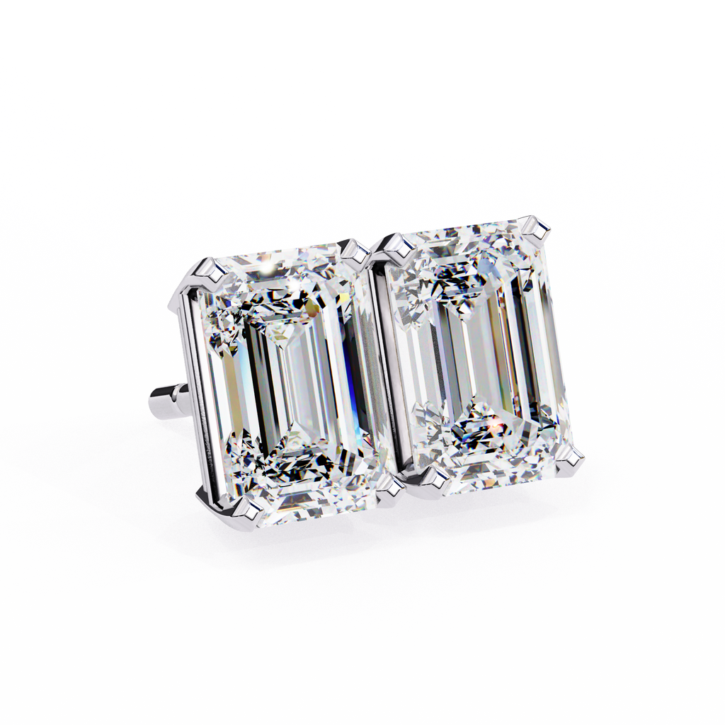 Emerald Cut Stud with V Prong Setting