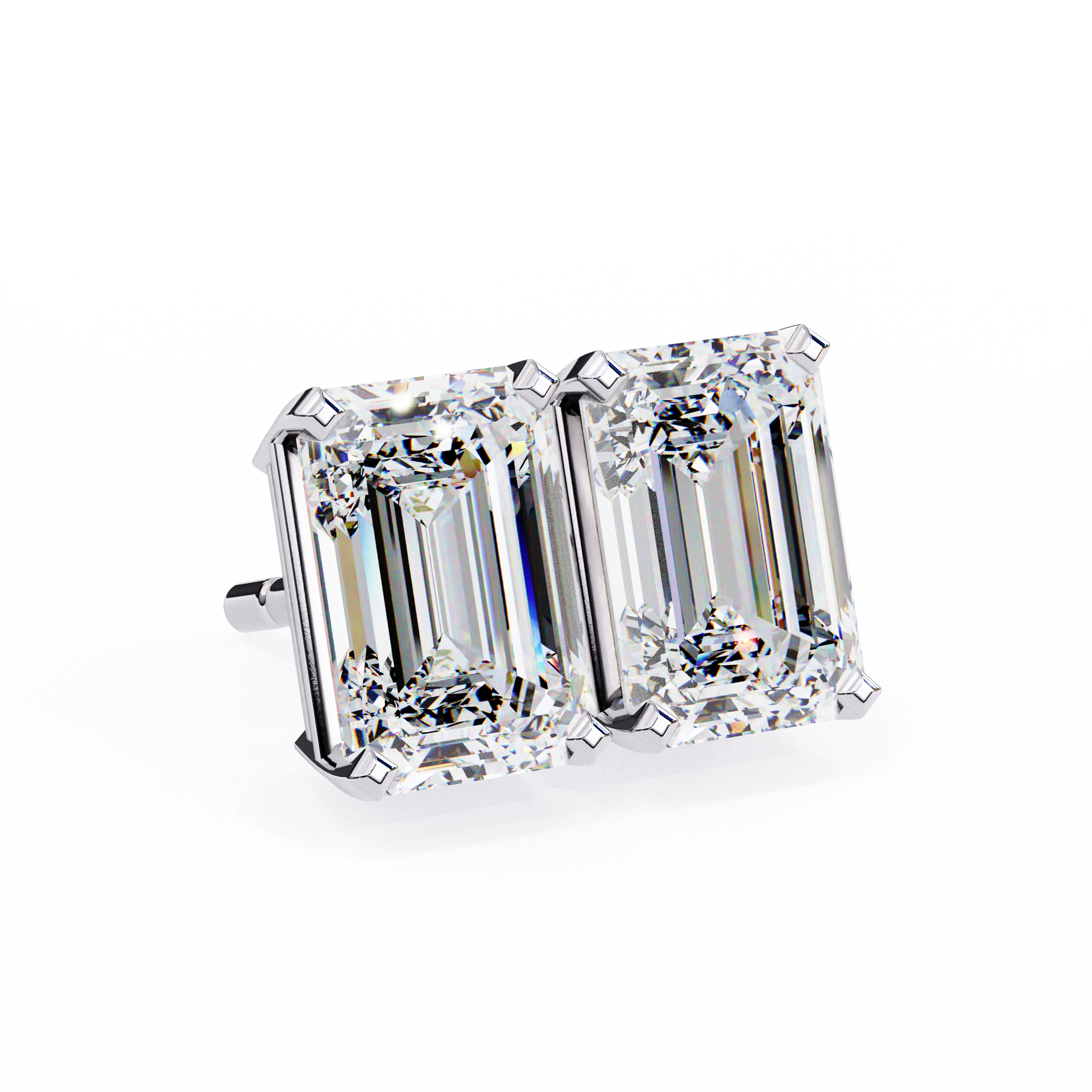 Lab Grown Emerald Cut Stud Earrings with V Prong