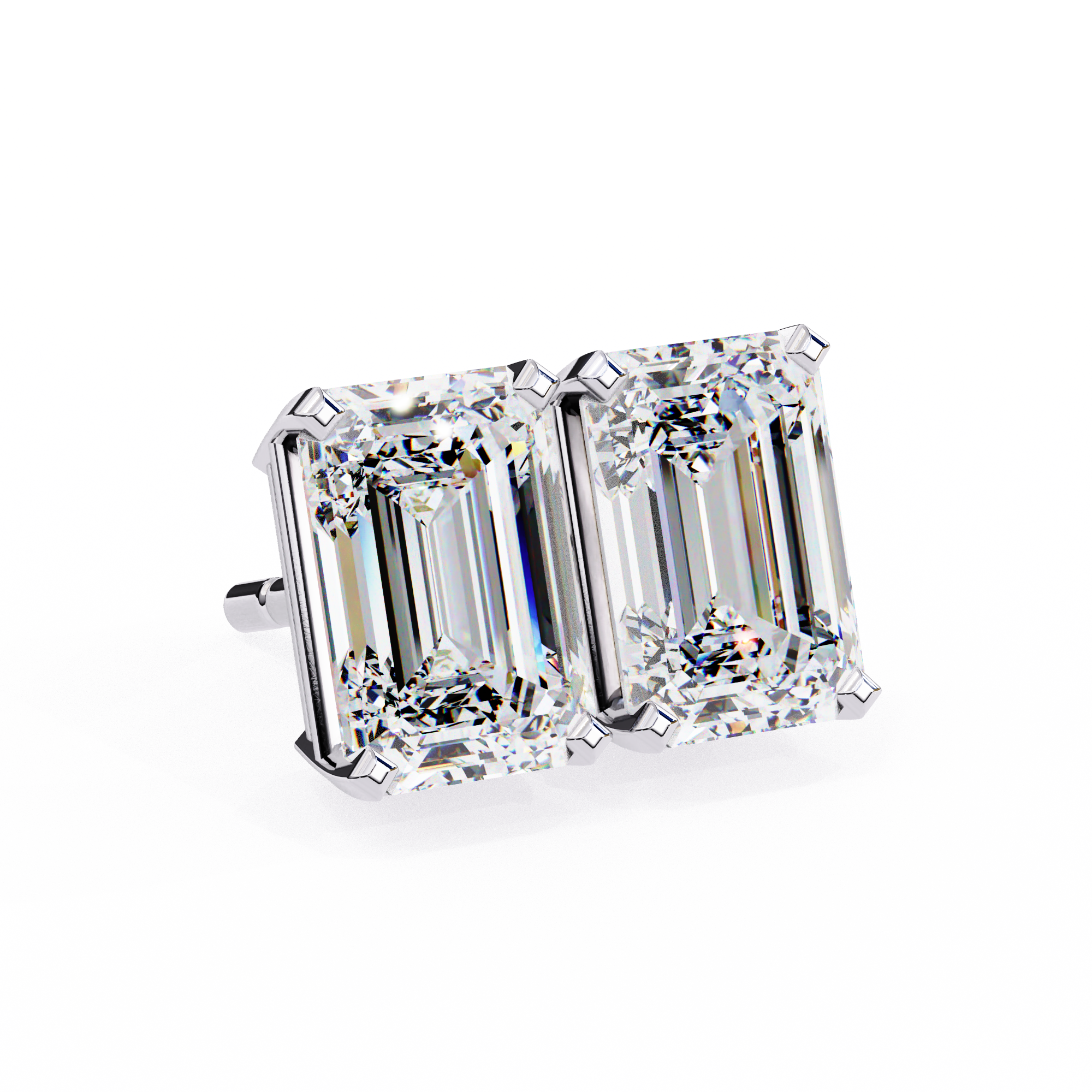 Emerald Cut Stud with V Prong Setting
