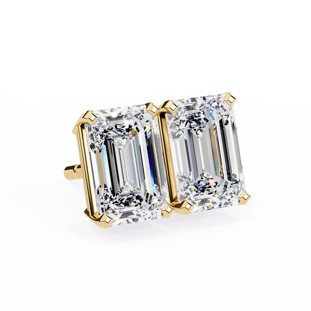Emerald Cut Stud with V Prong Setting