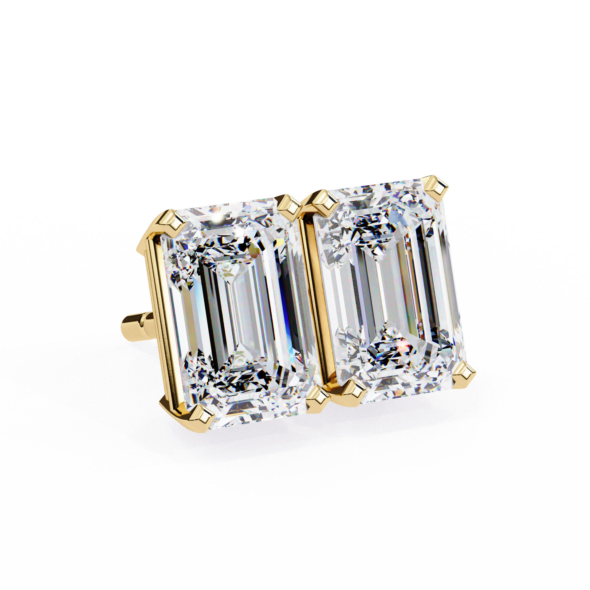 Lab Grown Emerald Cut Stud Earrings with V Prong