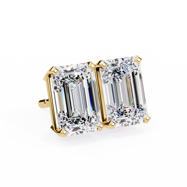 Lab Grown Emerald Cut Stud Earrings with V Prong