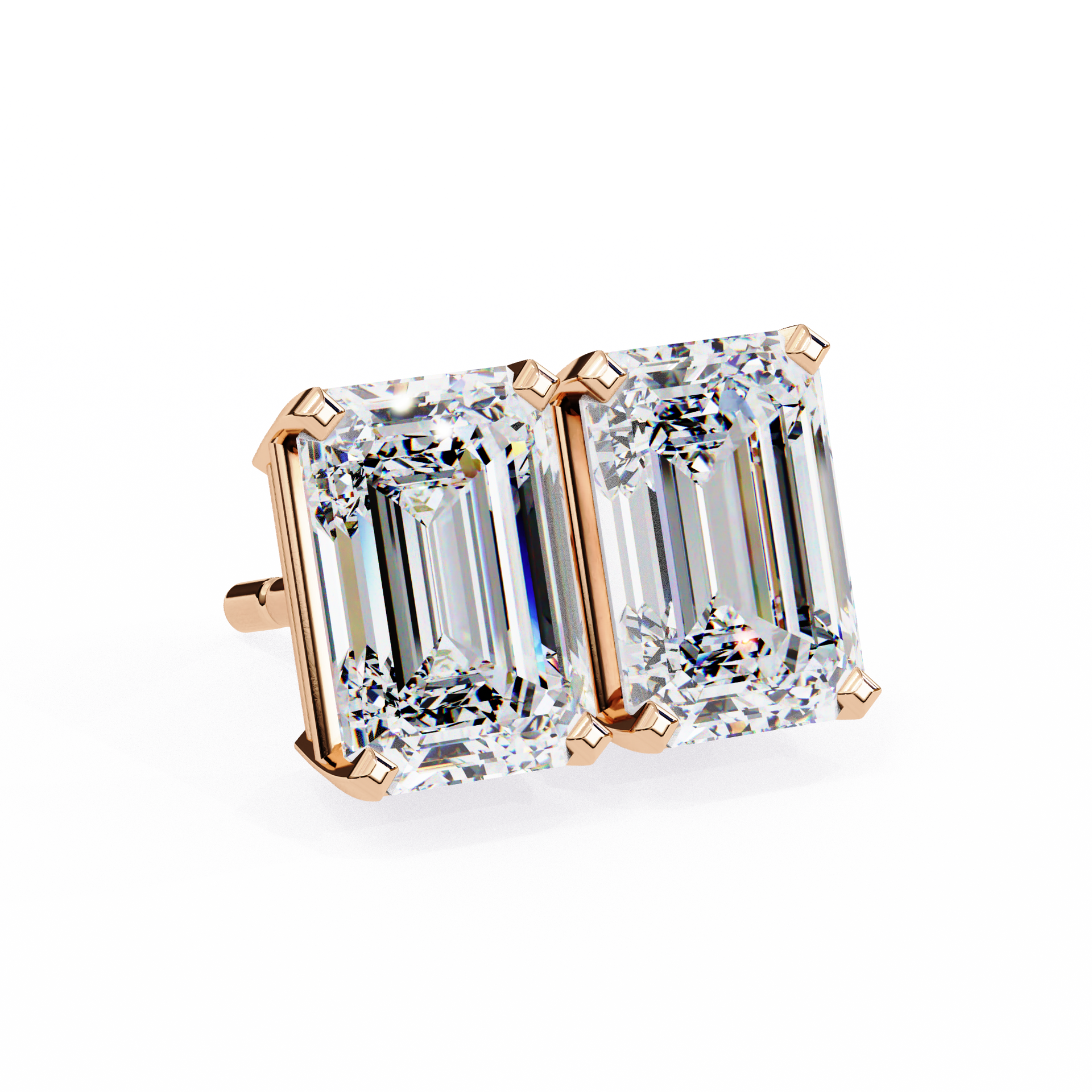 Lab Grown Emerald Cut Stud Earrings with V Prong