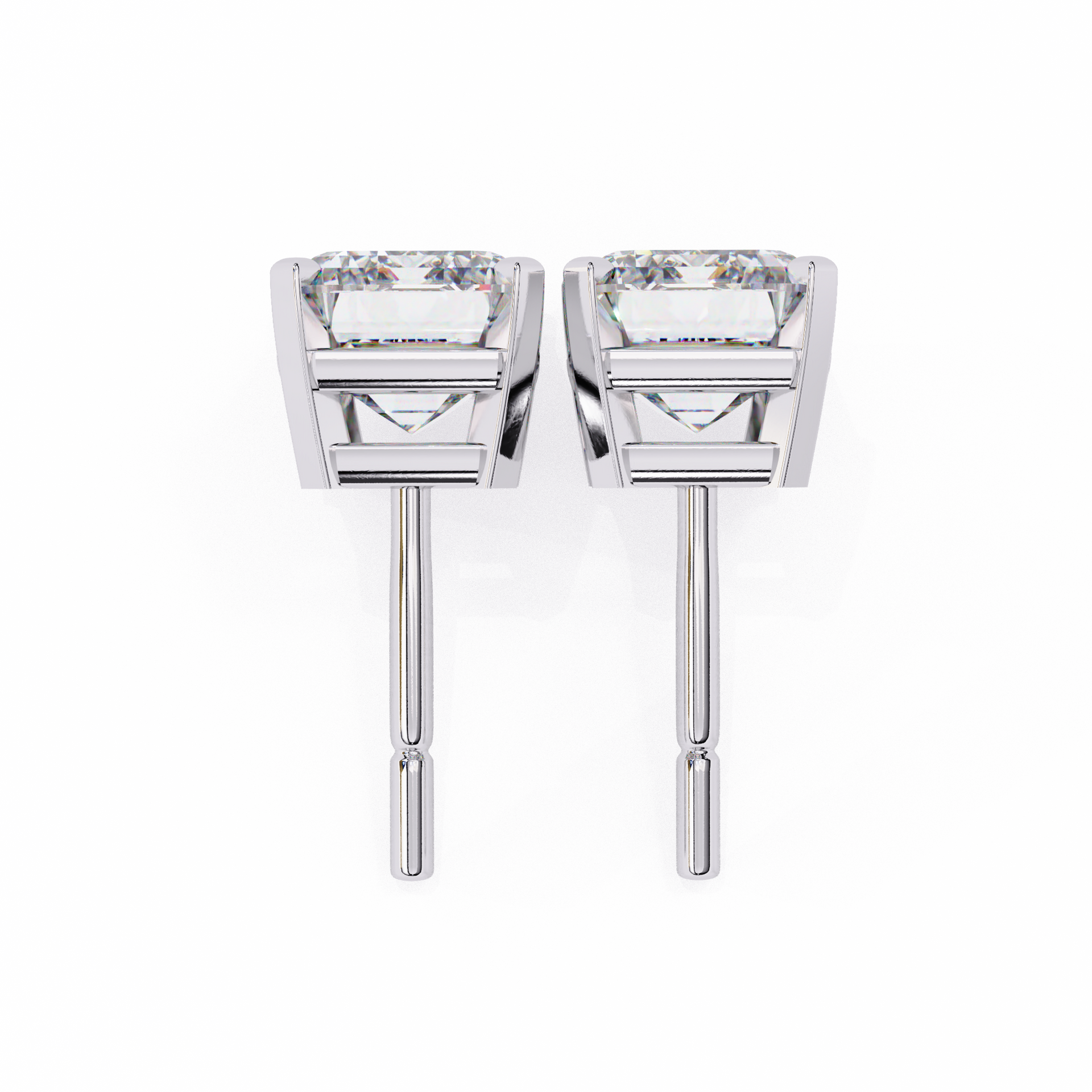 Lab Grown Emerald Cut Stud Earrings with V Prong