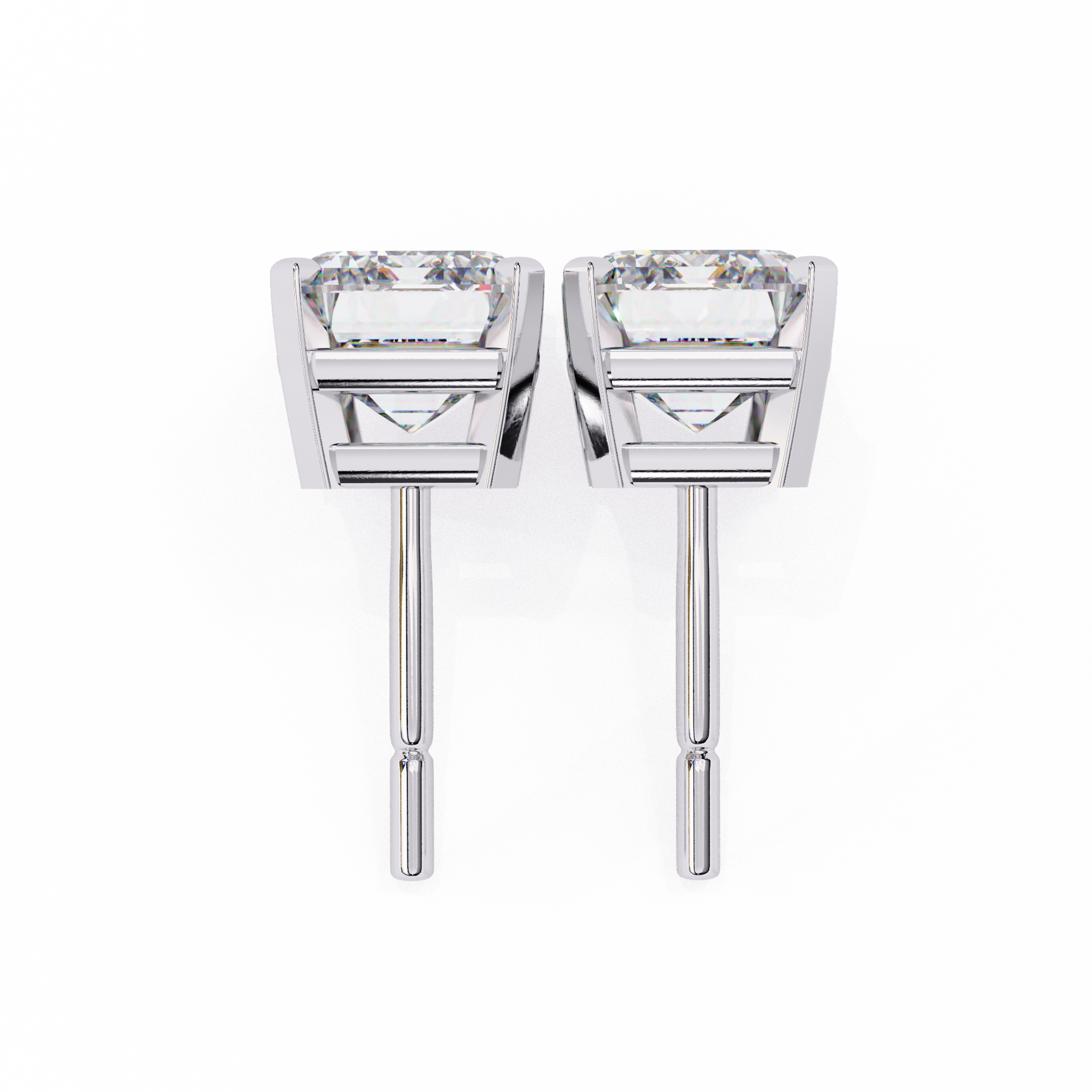 Emerald Cut Stud with V Prong Setting