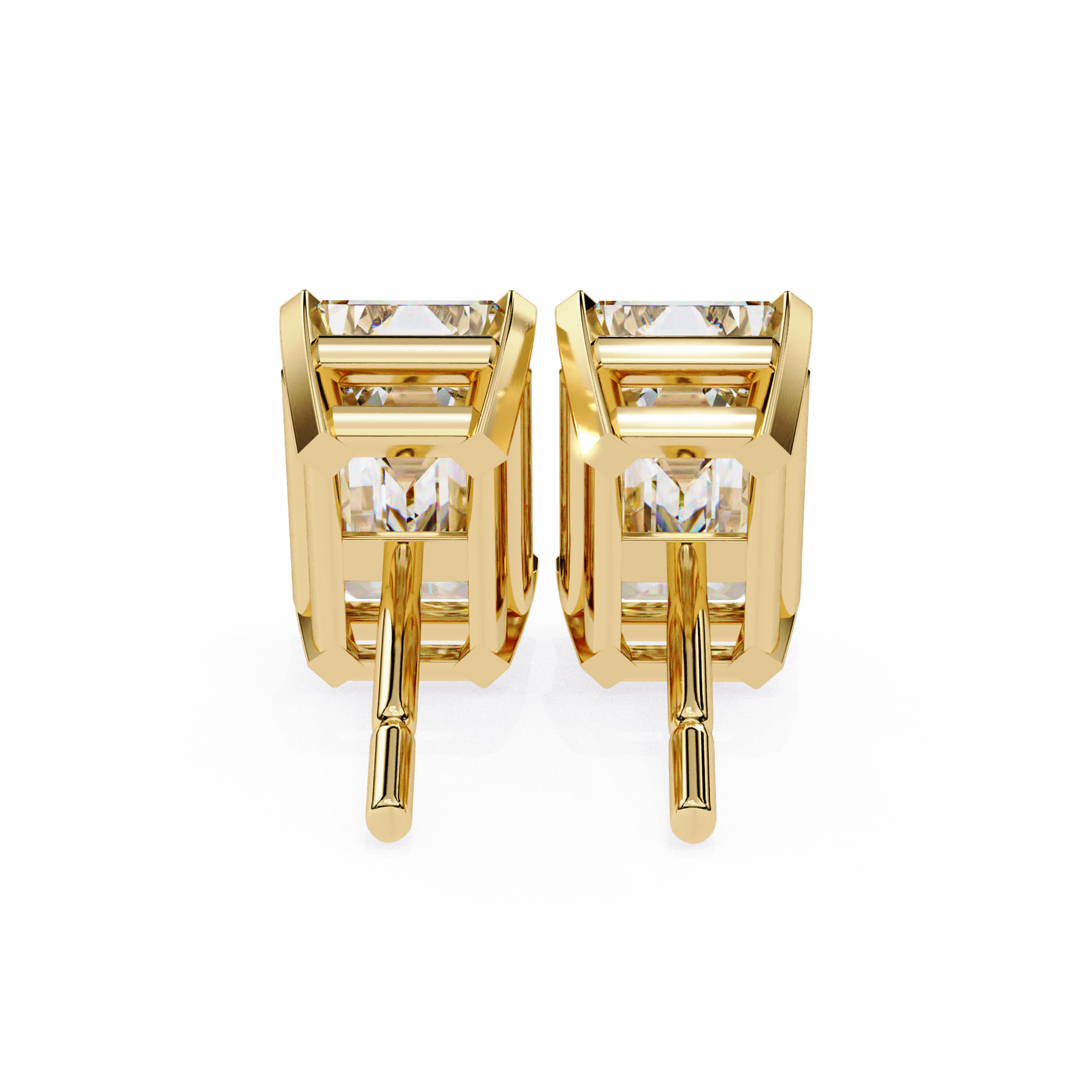 Lab Grown Emerald Cut Stud Earrings with V Prong