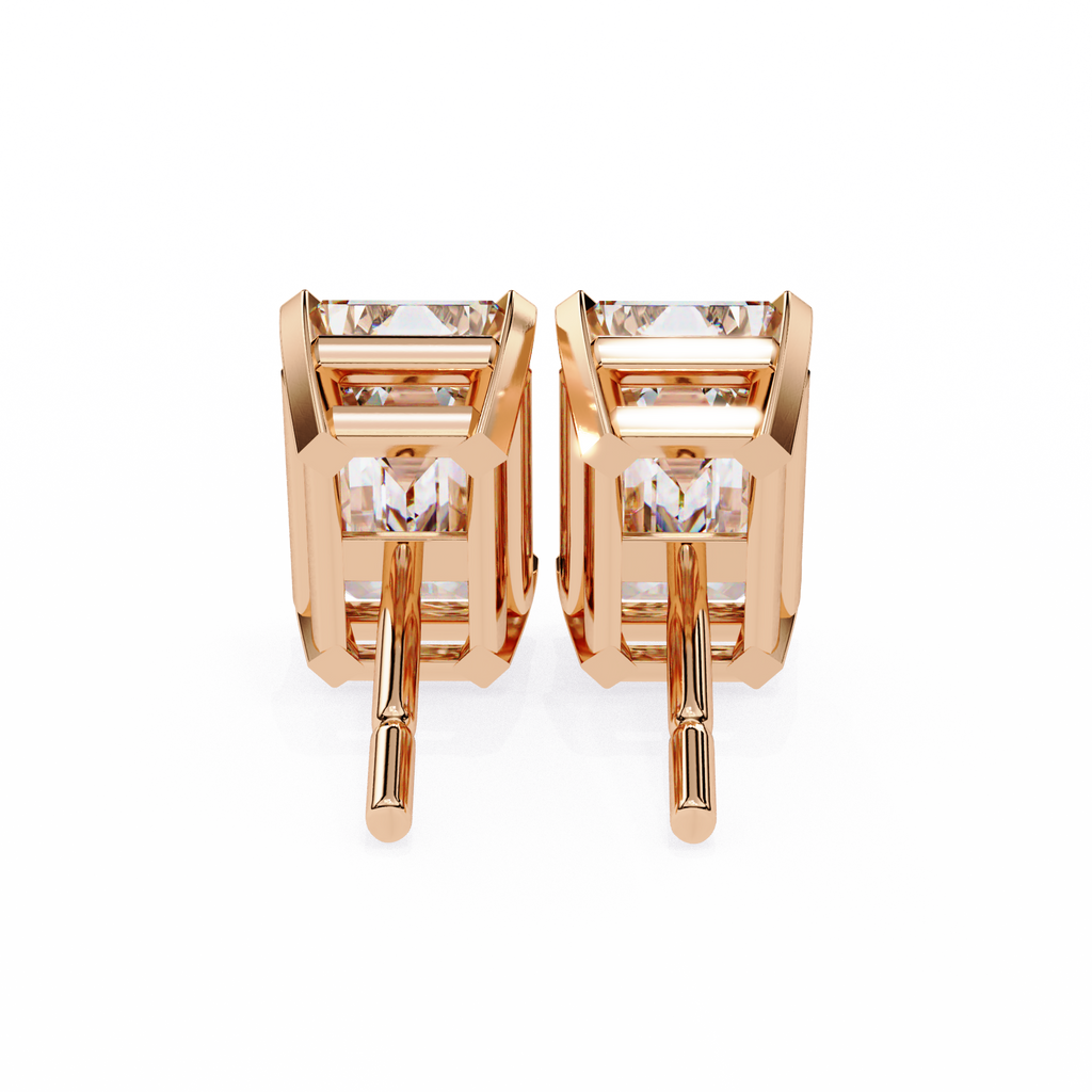 Emerald Cut Stud with V Prong Setting