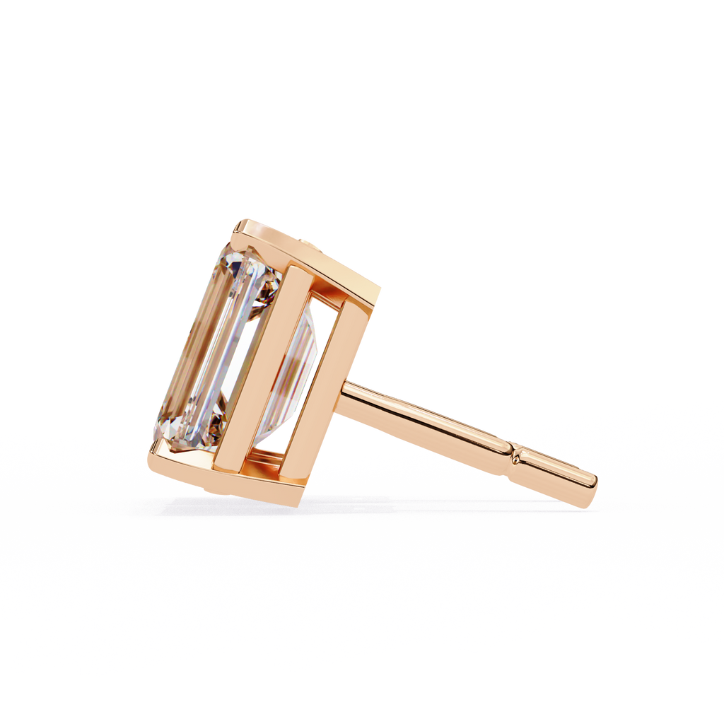 Emerald Cut Stud with V Prong Setting
