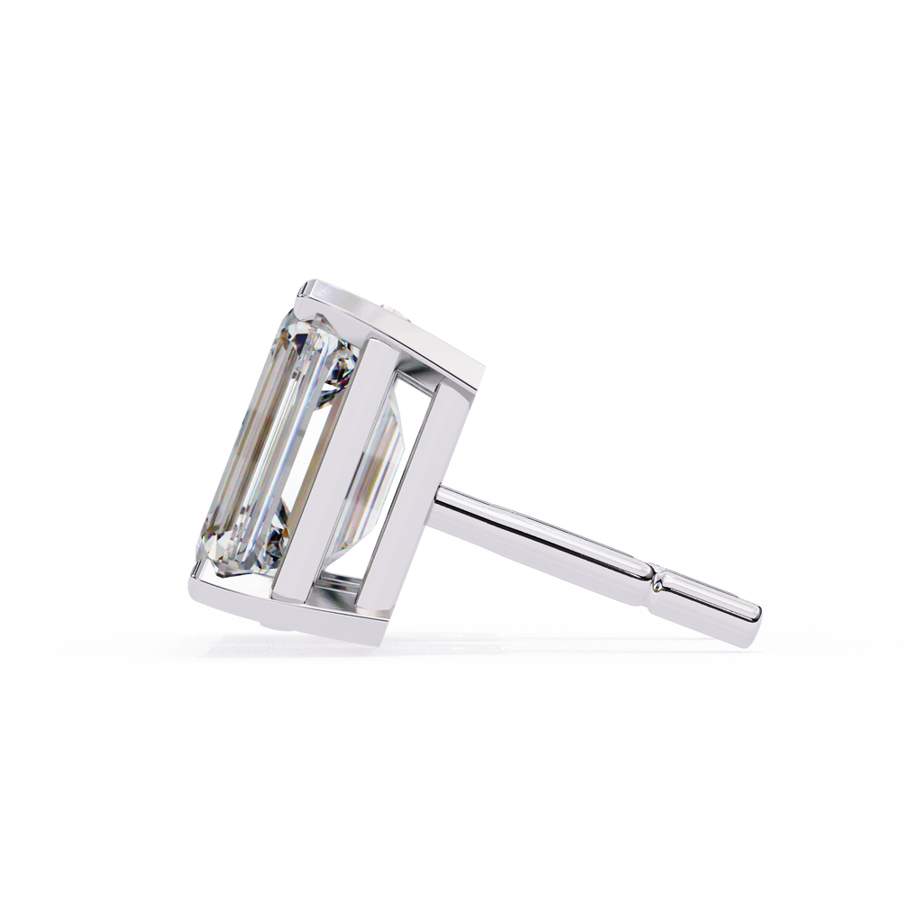 Emerald Cut Stud with V Prong Setting