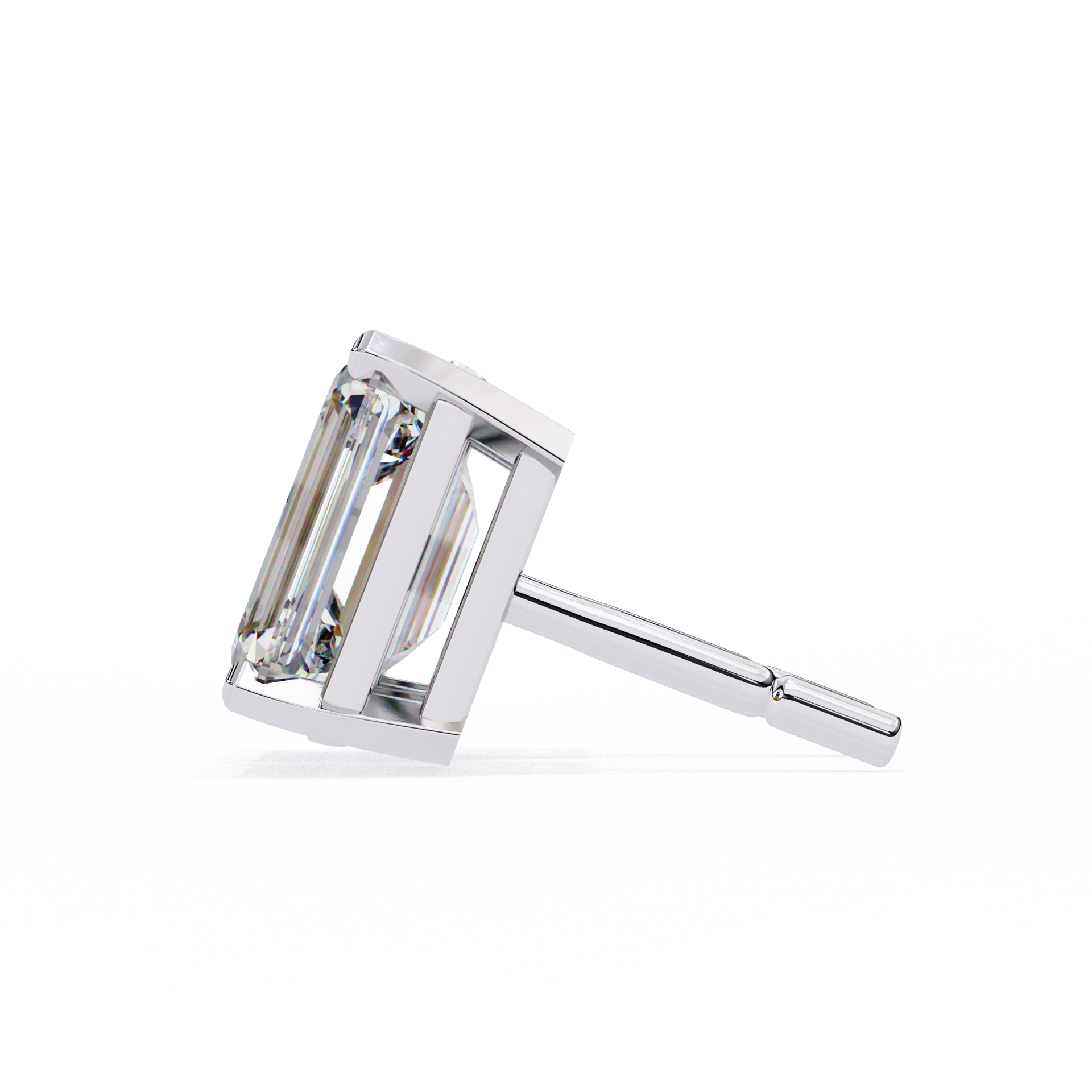 Lab Grown Emerald Cut Stud Earrings with V Prong