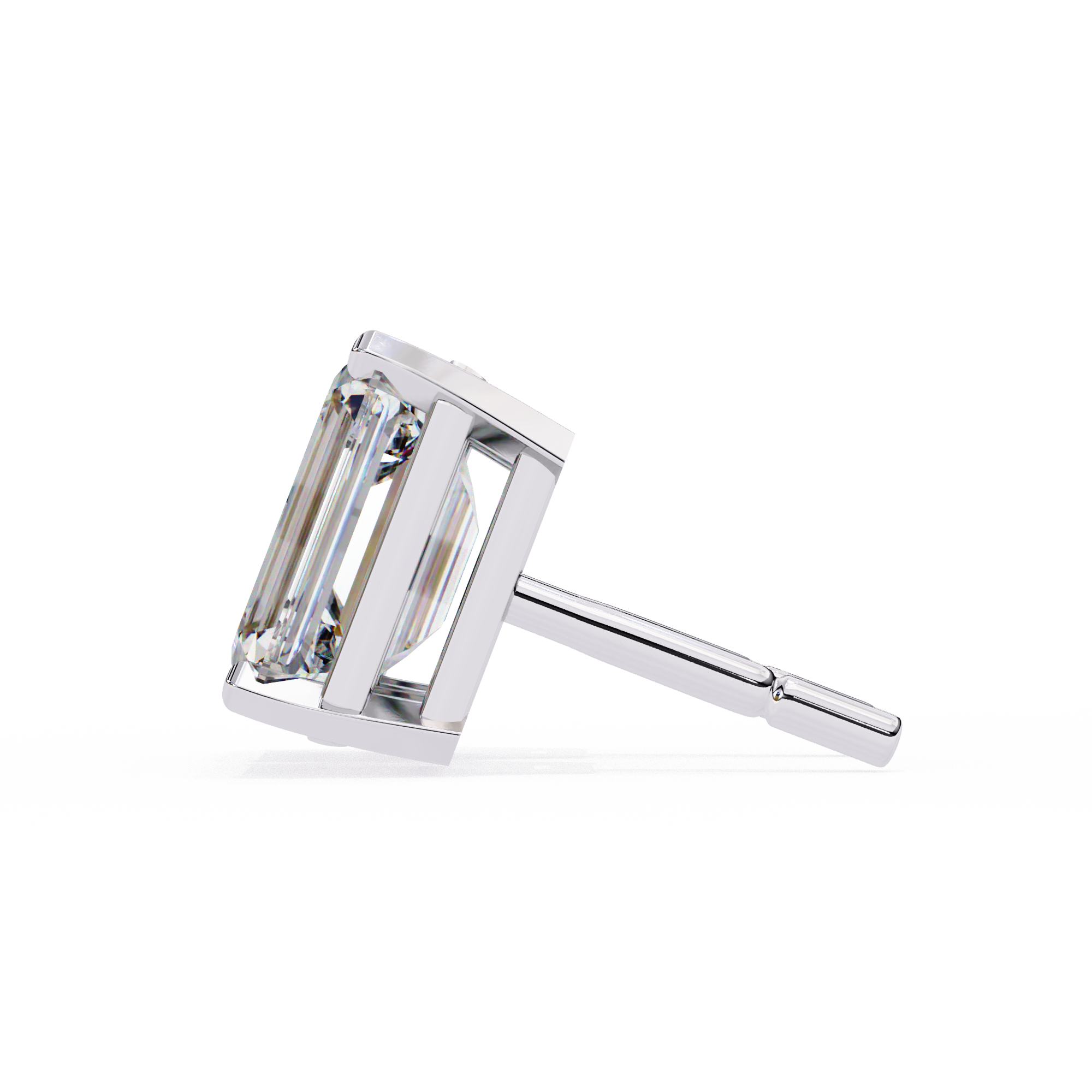 Emerald Cut Stud with V Prong Setting