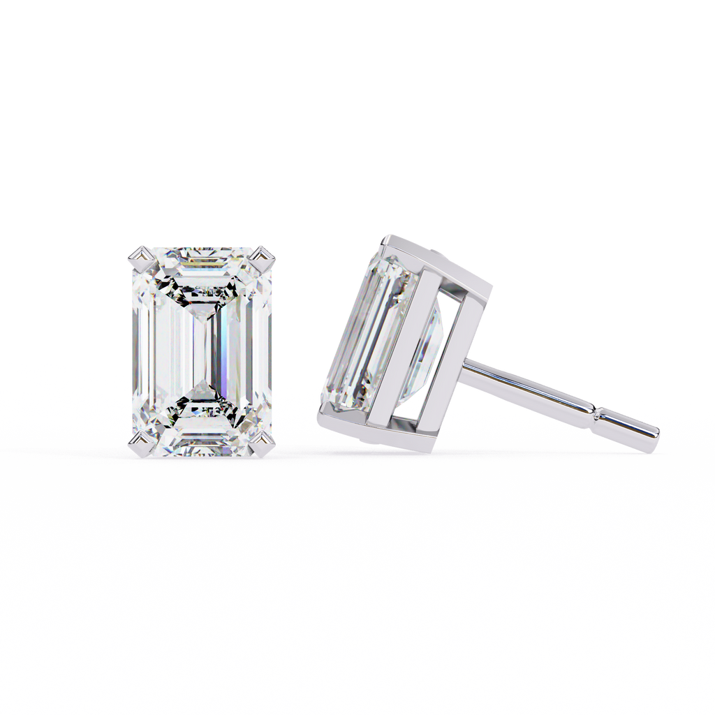 Emerald Cut Stud with V Prong Setting