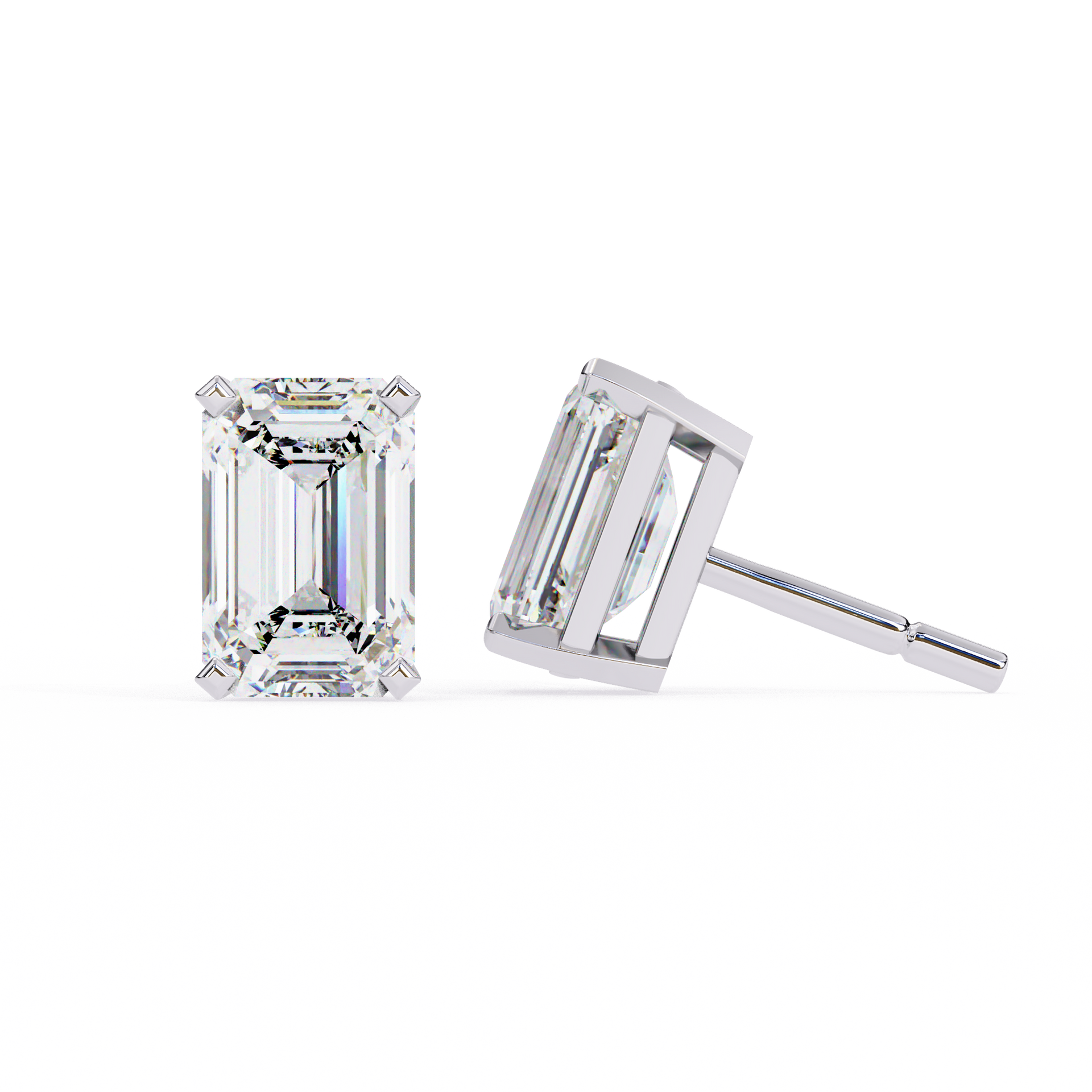 Lab Grown Emerald Cut Stud Earrings with V Prong