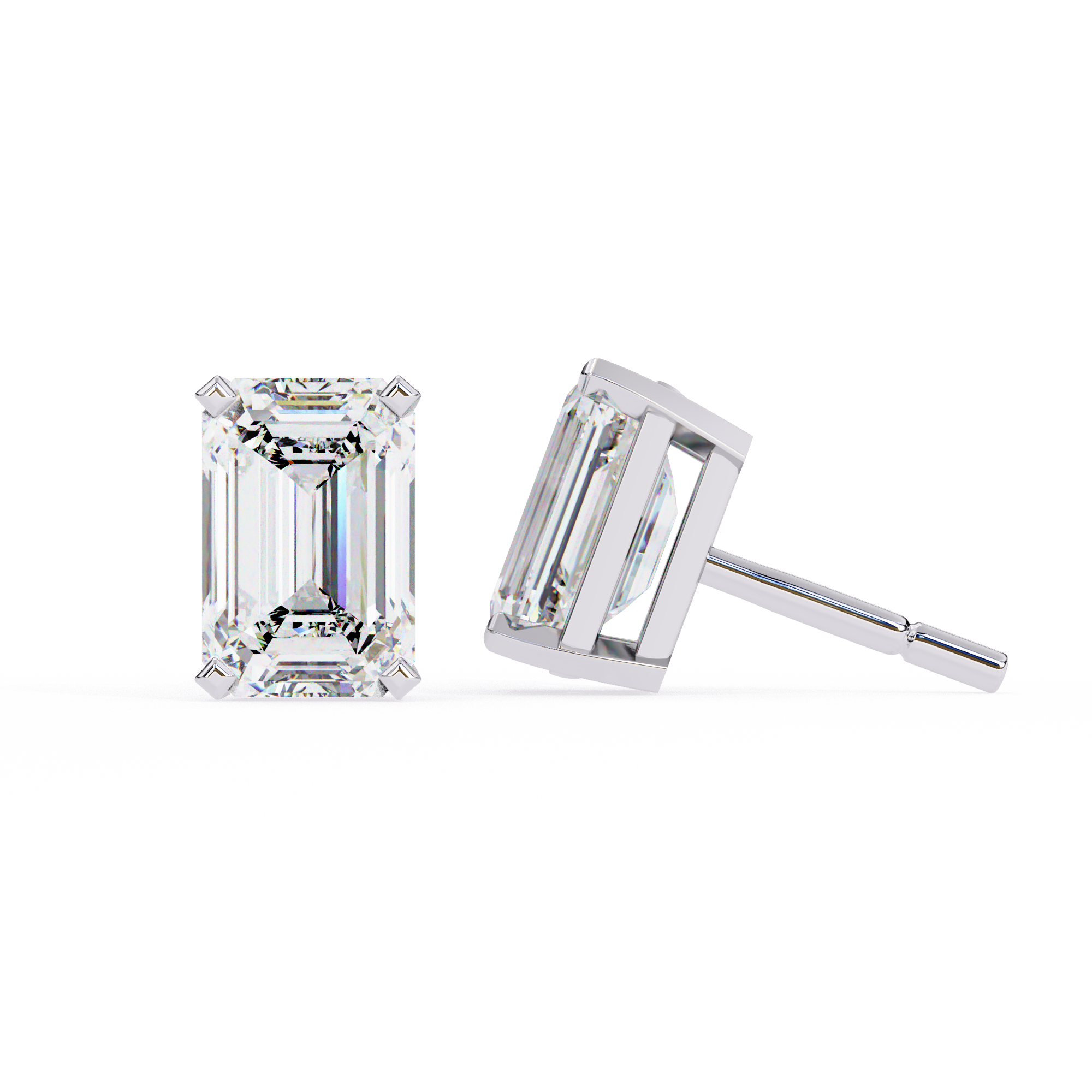 Emerald Cut Stud with V Prong Setting
