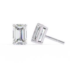 Emerald Cut Stud with V Prong Setting