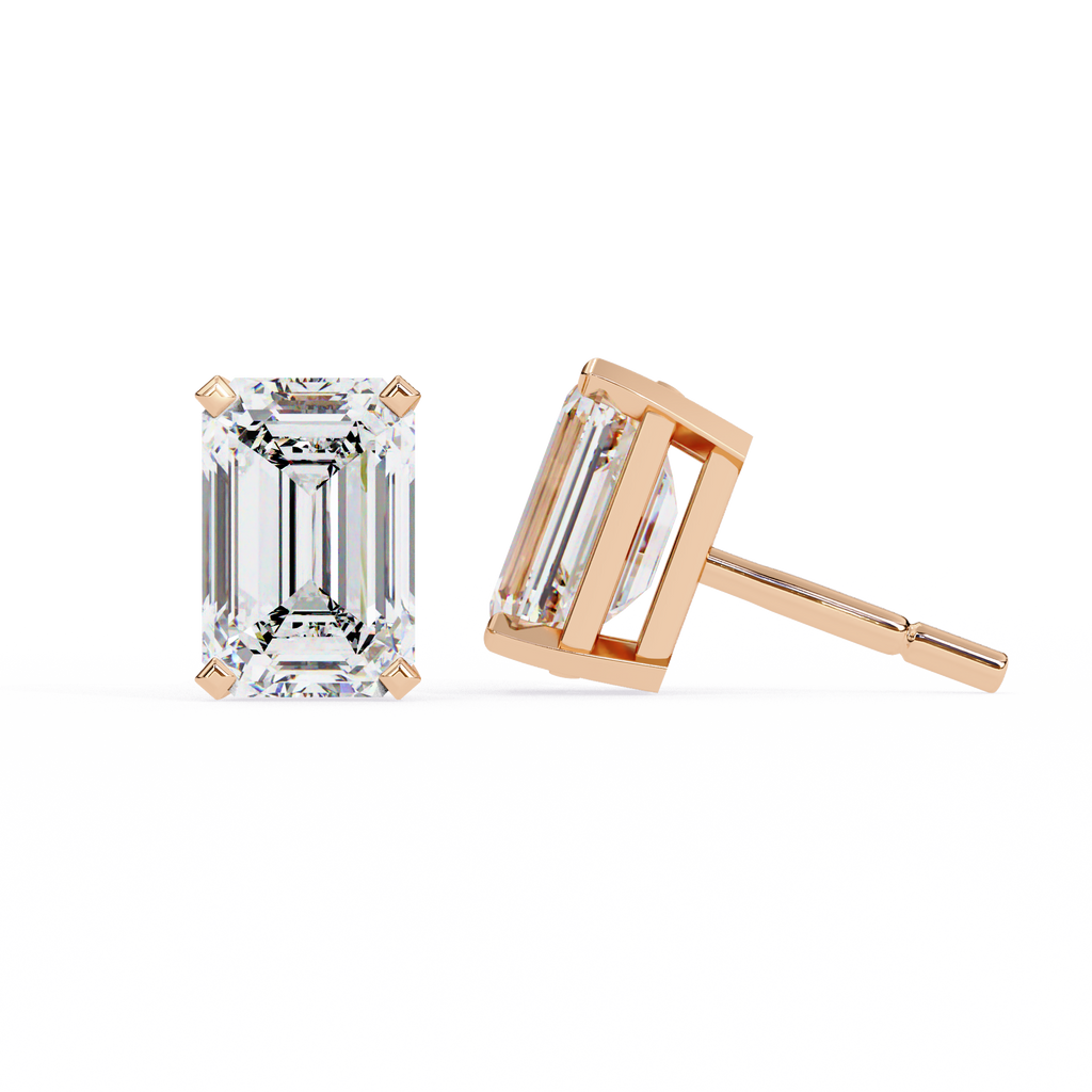 Emerald Cut Stud with V Prong Setting