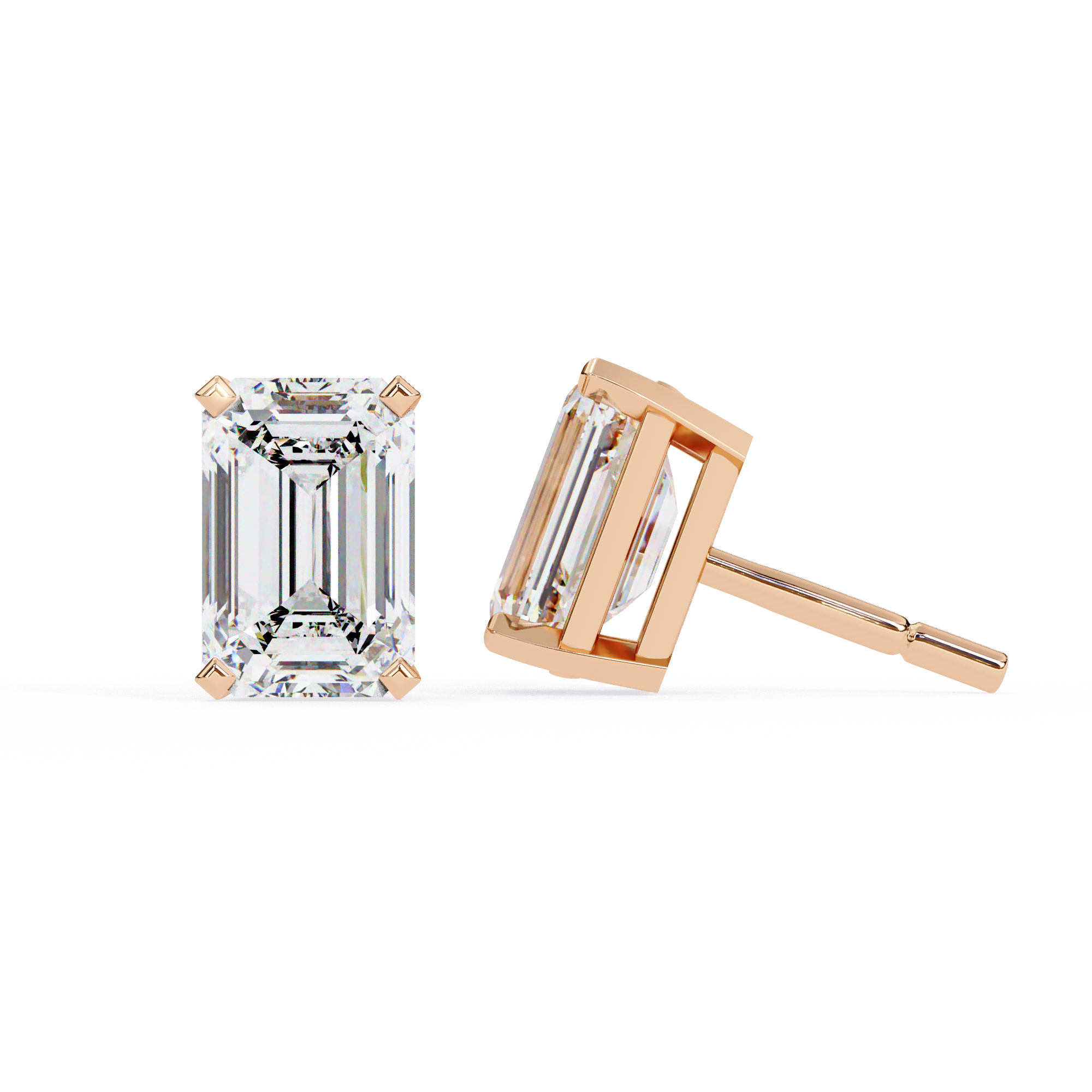 Emerald Cut Stud with V Prong Setting