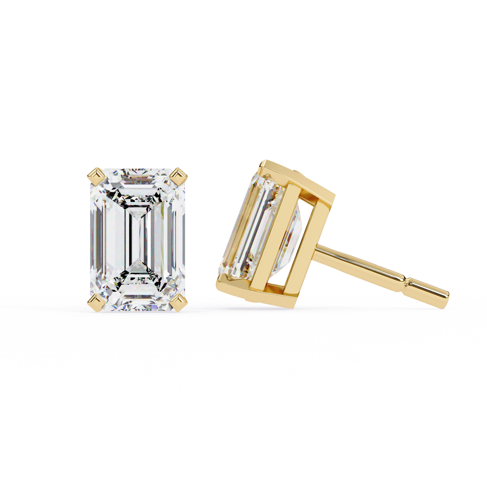 Lab Grown Emerald Cut Stud Earrings with V Prong