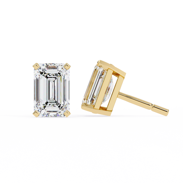 Lab Grown Emerald Cut Stud Earrings with V Prong
