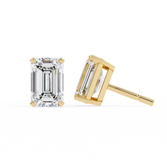 Emerald Cut Stud with V Prong Setting
