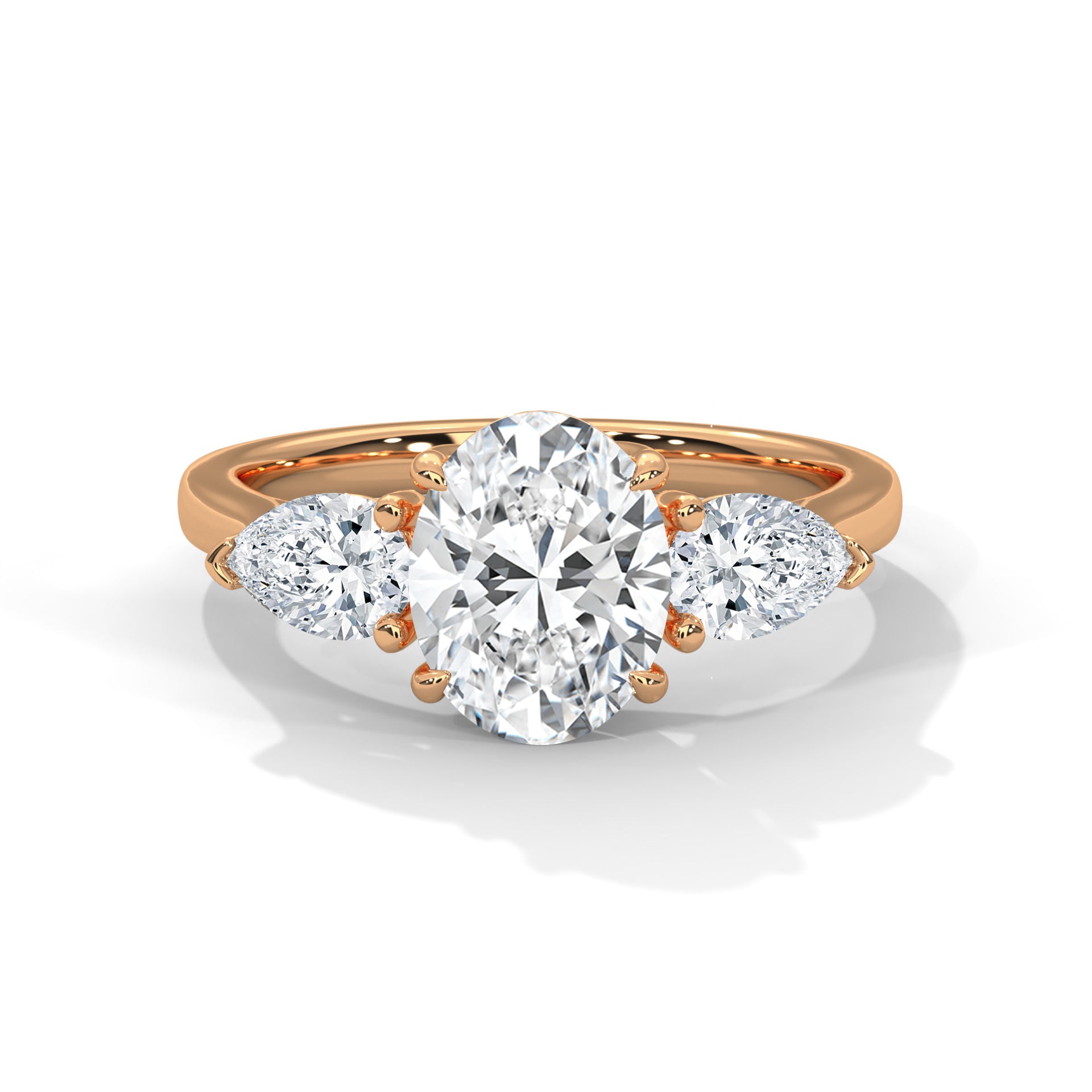 Oval And Pear Cut Lab Diamond Three Stone Ring