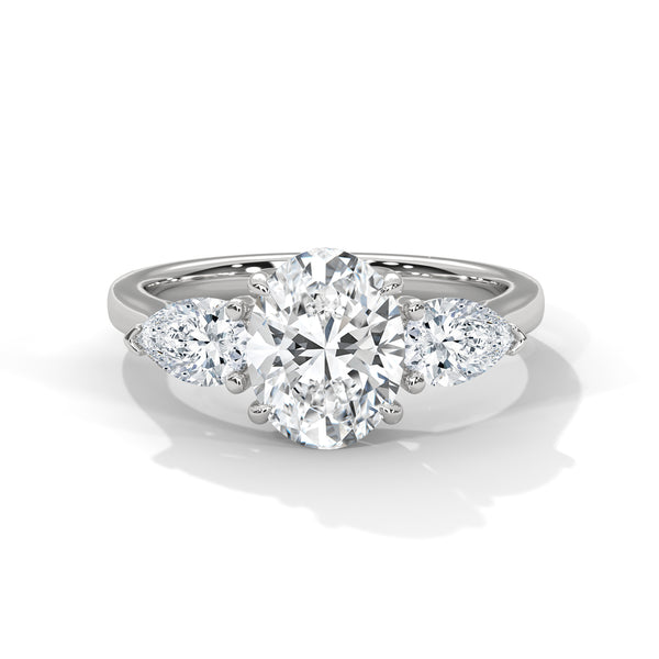 Oval And Pear Cut Lab Diamond Three Stone Ring