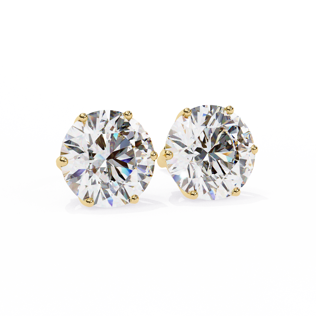 Round Diamond Stud Earrings 6-Prong Basket Setting