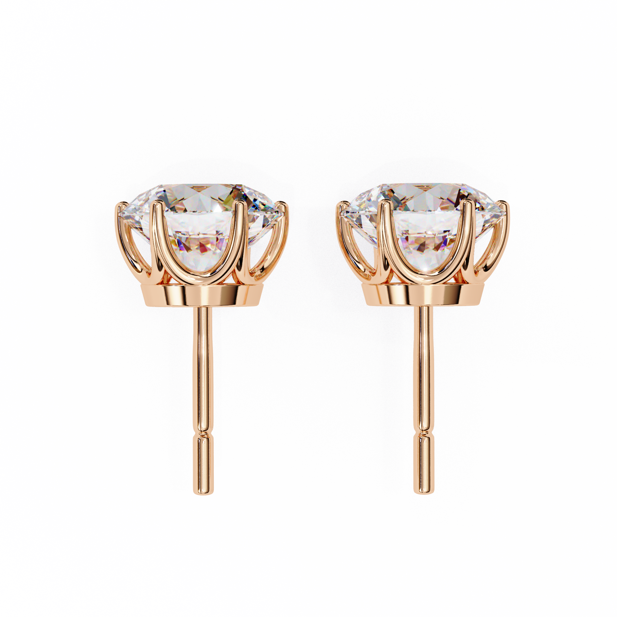Round Diamond Stud Earrings 6-Prong Basket Setting