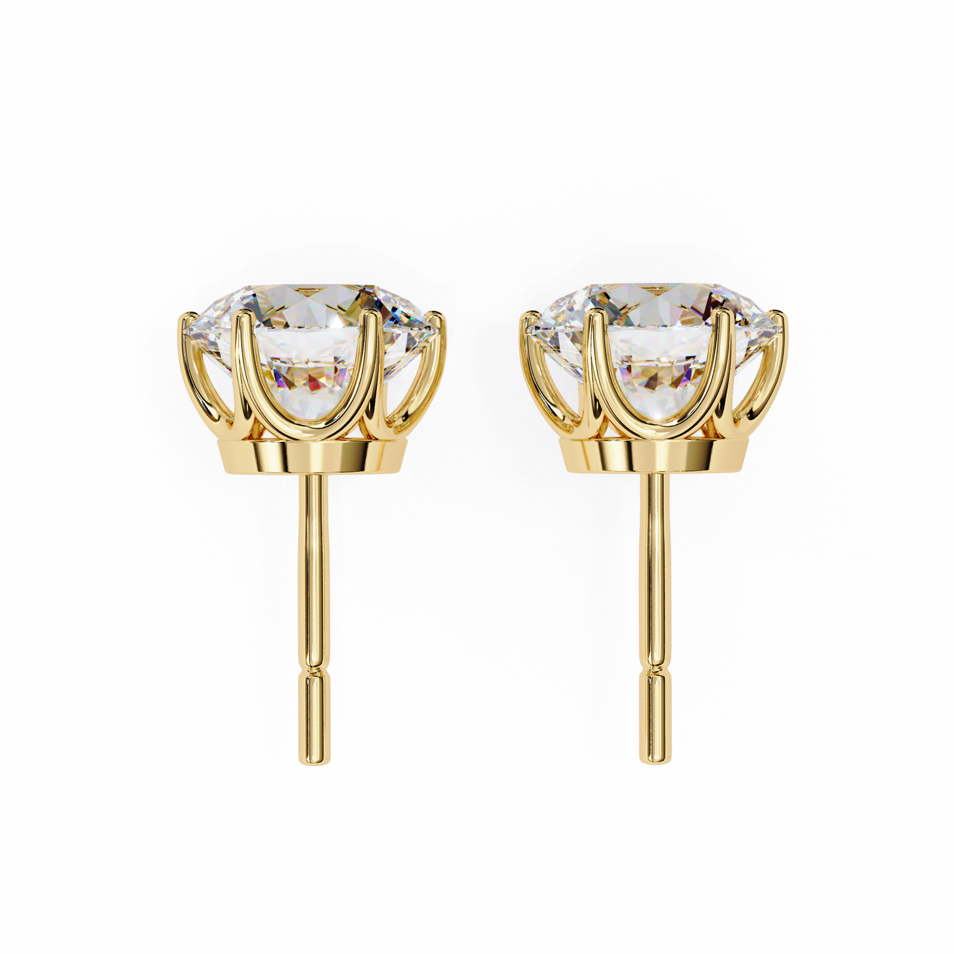 Yellow Gold Round Lab Diamond Stud Earrings