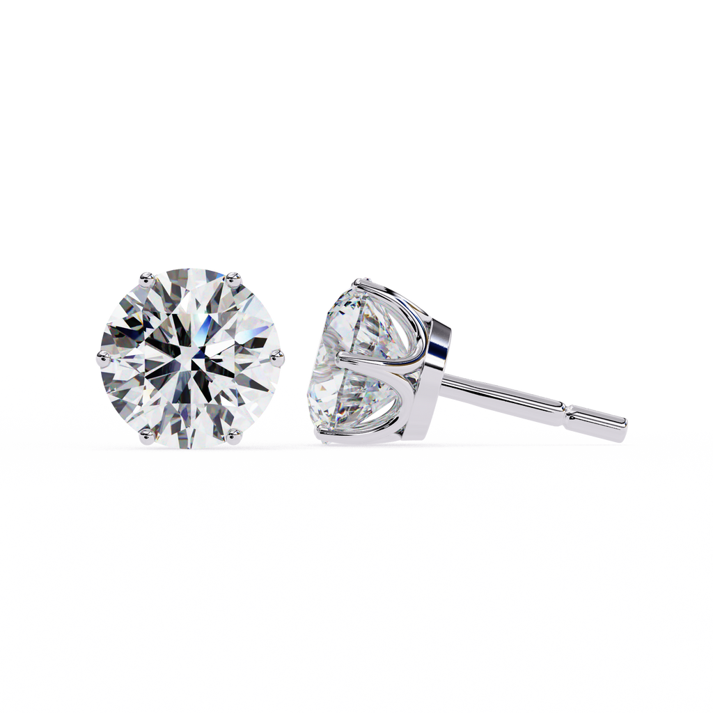 Round Diamond Stud Earrings 6-Prong Basket Setting