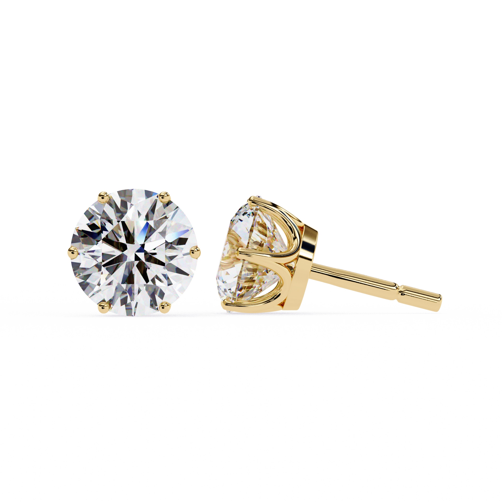 Yellow Gold Round Lab Diamond Stud Earrings