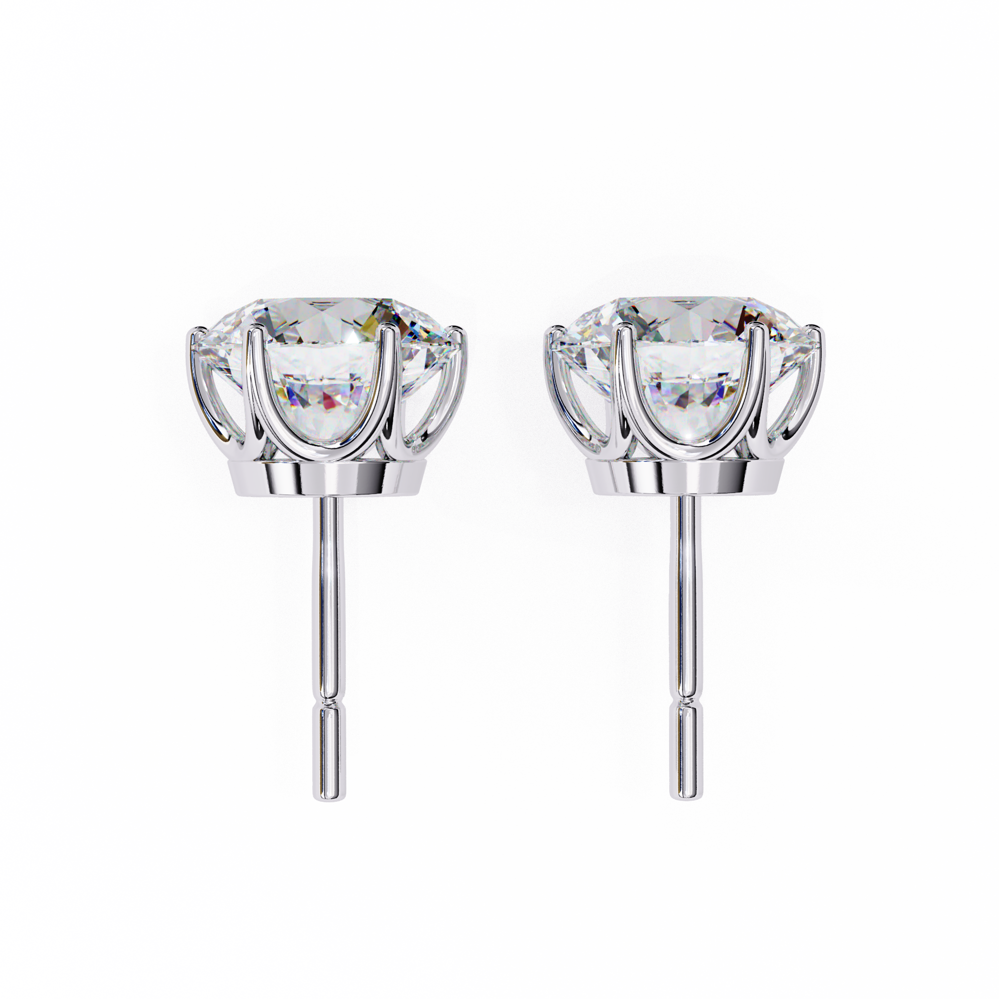 Round Diamond Stud Earrings 6-Prong Basket Setting