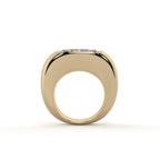 Gold ring with a diamond on a white background