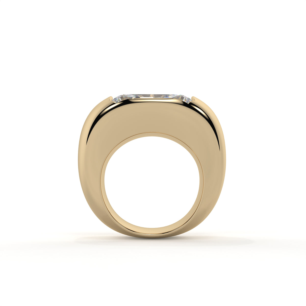 Gold ring with a diamond on a white background